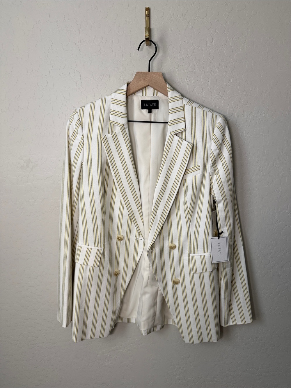 NWT 1. State Cotton Blazer in Lemon Merengue Stripe Size 8 - Picture 2 of 7
